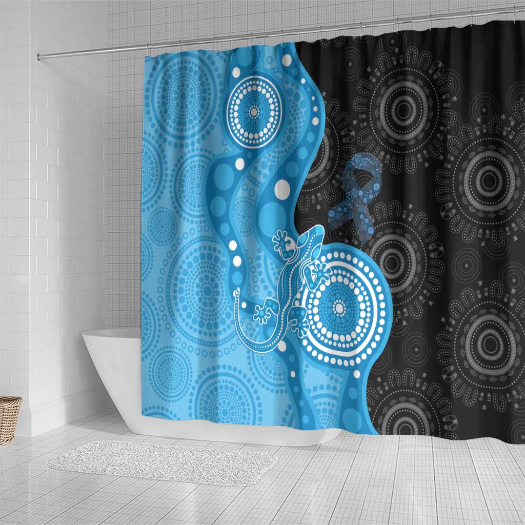 Australia Autism Awareness Month Shower Curtain Indigenous Lizard With Blue Ribbon - Aussie Hoodie