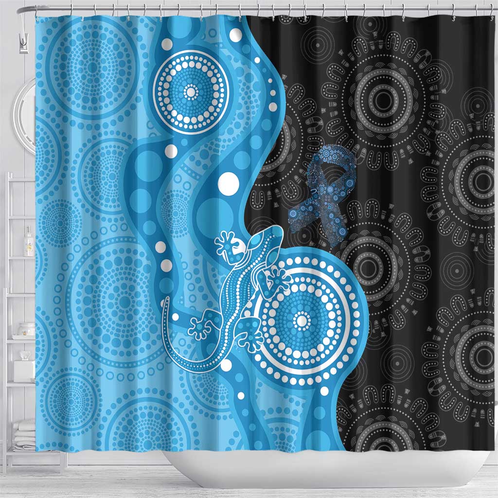 Australia Autism Awareness Month Shower Curtain Indigenous Lizard With Blue Ribbon - Aussie Hoodie