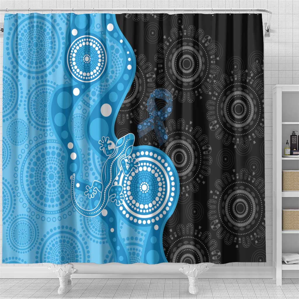 Australia Autism Awareness Month Shower Curtain Indigenous Lizard With Blue Ribbon - Aussie Hoodie
