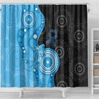 Australia Autism Awareness Month Shower Curtain Indigenous Lizard With Blue Ribbon - Aussie Hoodie