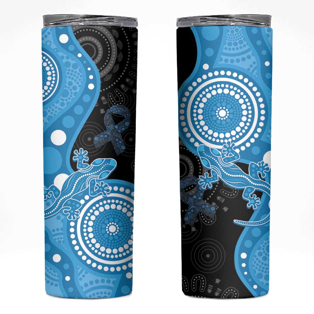 Australia Autism Awareness Month Skinny Tumbler Indigenous Lizard With Blue Ribbon - Aussie Hoodie