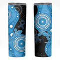 Australia Autism Awareness Month Skinny Tumbler Indigenous Lizard With Blue Ribbon - Aussie Hoodie