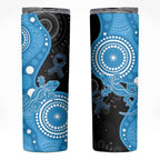 Australia Autism Awareness Month Skinny Tumbler Indigenous Lizard With Blue Ribbon - Aussie Hoodie