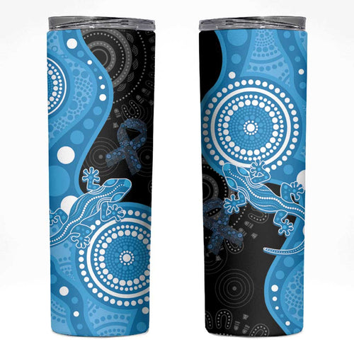 Australia Autism Awareness Month Skinny Tumbler Indigenous Lizard With Blue Ribbon - Aussie Hoodie