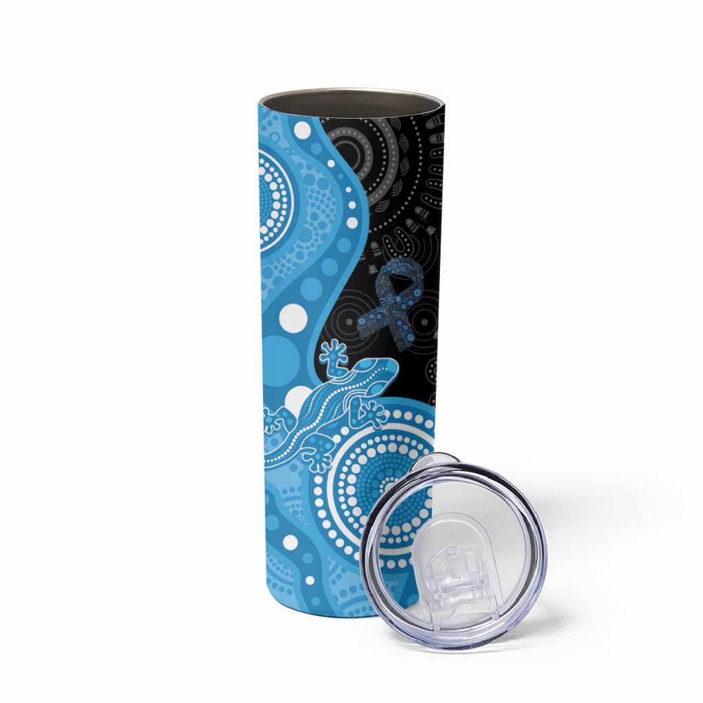 Australia Autism Awareness Month Skinny Tumbler Indigenous Lizard With Blue Ribbon - Aussie Hoodie