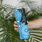 Australia Autism Awareness Month Skinny Tumbler Indigenous Lizard With Blue Ribbon - Aussie Hoodie