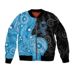 Australia Autism Awareness Month Sleeve Zip Bomber Jacket Indigenous Lizard With Blue Ribbon - Aussie Hoodie