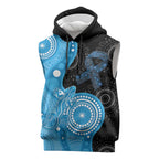 Australia Autism Awareness Month Sleeveless Hoodie Indigenous Lizard With Blue Ribbon - Aussie Hoodie