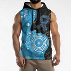 Australia Autism Awareness Month Sleeveless Hoodie Indigenous Lizard With Blue Ribbon - Aussie Hoodie