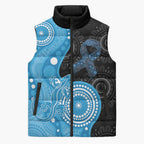 Australia Autism Awareness Month Sleeveless Puffer Jacket Indigenous Lizard With Blue Ribbon - Aussie Hoodie