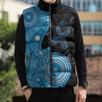 Australia Autism Awareness Month Sleeveless Puffer Jacket Indigenous Lizard With Blue Ribbon - Aussie Hoodie