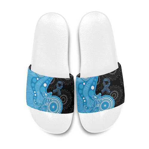 Australia Autism Awareness Month Slide Sandals Indigenous Lizard With Blue Ribbon - Aussie Hoodie