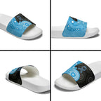 Australia Autism Awareness Month Slide Sandals Indigenous Lizard With Blue Ribbon - Aussie Hoodie