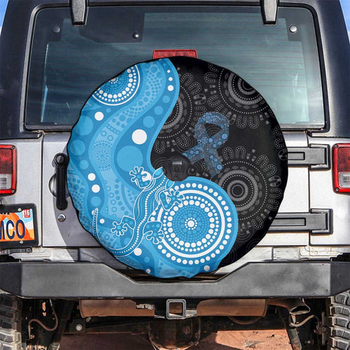 Australia Autism Awareness Month Spare Tire Cover Indigenous Lizard With Blue Ribbon - Aussie Hoodie