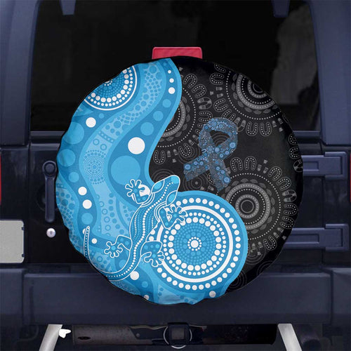 Australia Autism Awareness Month Spare Tire Cover Indigenous Lizard With Blue Ribbon - Aussie Hoodie