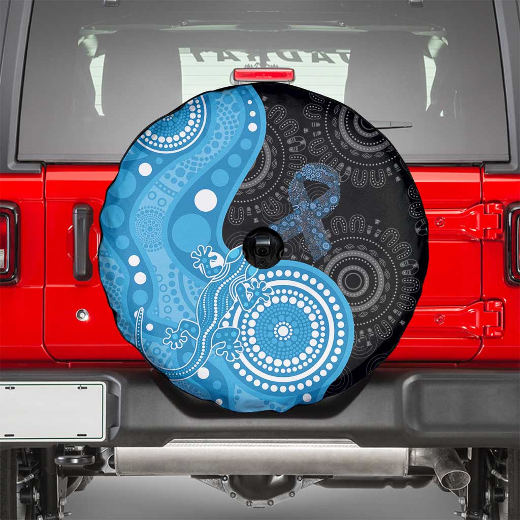 Australia Autism Awareness Month Spare Tire Cover Indigenous Lizard With Blue Ribbon - Aussie Hoodie