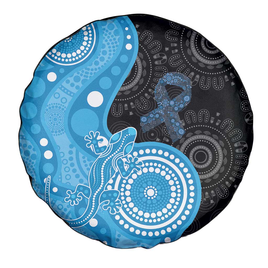 Australia Autism Awareness Month Spare Tire Cover Indigenous Lizard With Blue Ribbon - Aussie Hoodie