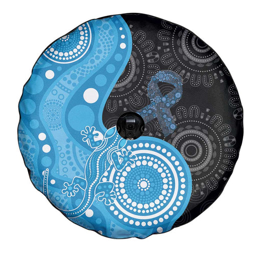 Australia Autism Awareness Month Spare Tire Cover Indigenous Lizard With Blue Ribbon - Aussie Hoodie