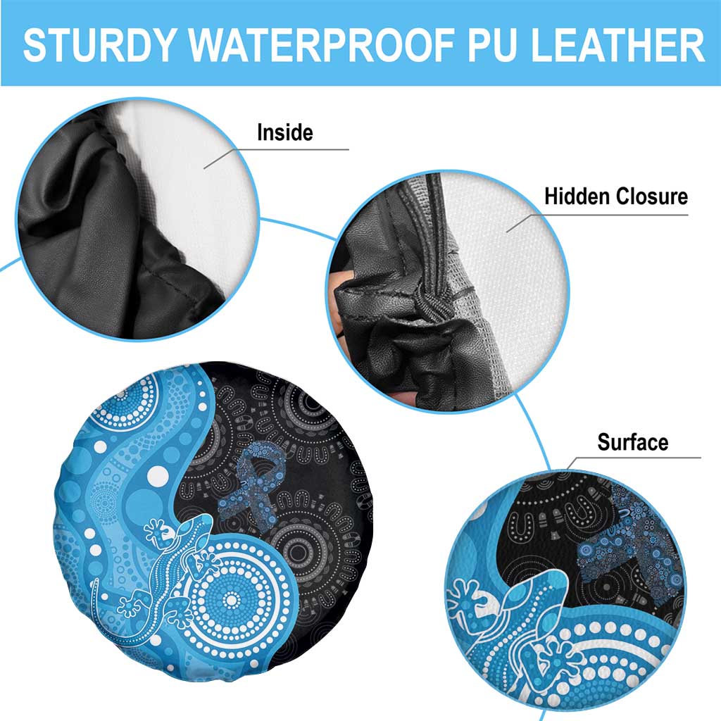Australia Autism Awareness Month Spare Tire Cover Indigenous Lizard With Blue Ribbon - Aussie Hoodie