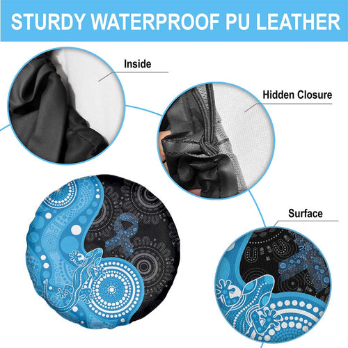 Australia Autism Awareness Month Spare Tire Cover Indigenous Lizard With Blue Ribbon - Aussie Hoodie