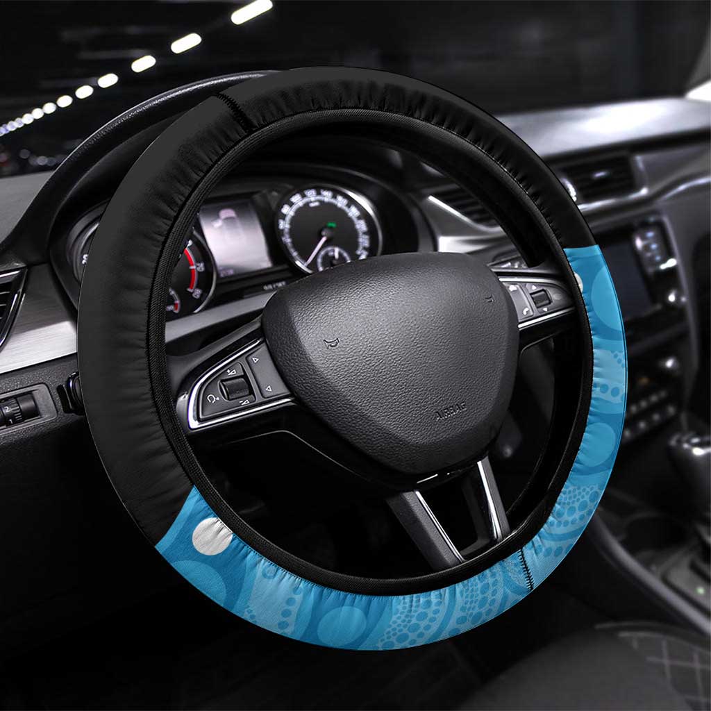 Australia Autism Awareness Month Steering Wheel Cover Indigenous Lizard With Blue Ribbon - Aussie Hoodie