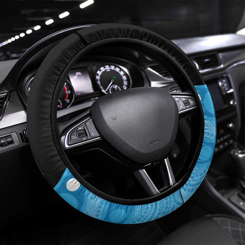 Australia Autism Awareness Month Steering Wheel Cover Indigenous Lizard With Blue Ribbon - Aussie Hoodie