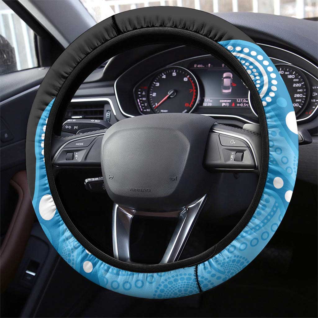 Australia Autism Awareness Month Steering Wheel Cover Indigenous Lizard With Blue Ribbon - Aussie Hoodie