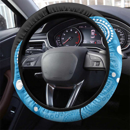 Australia Autism Awareness Month Steering Wheel Cover Indigenous Lizard With Blue Ribbon - Aussie Hoodie