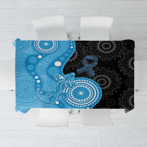 Australia Autism Awareness Month Tablecloth Indigenous Lizard With Blue Ribbon - Aussie Hoodie