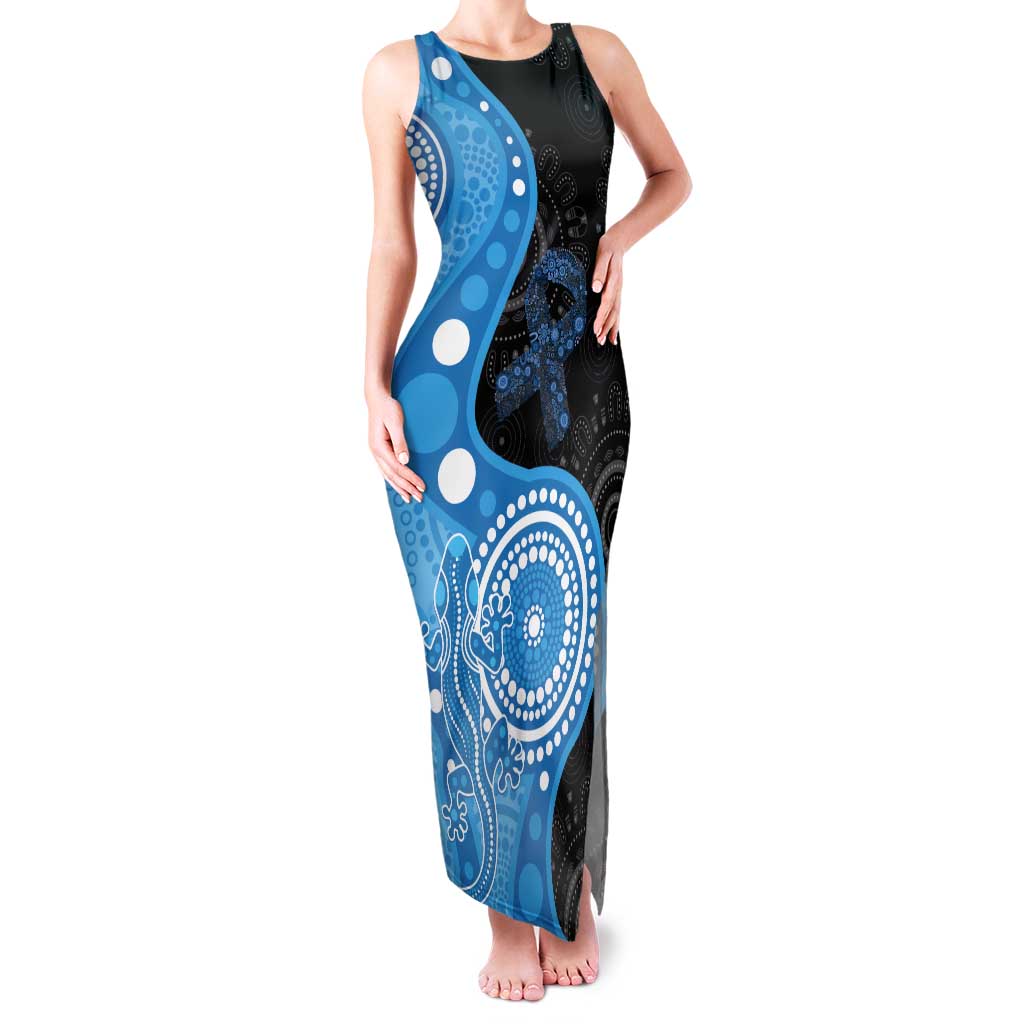 Australia Autism Awareness Month Tank Maxi Dress Indigenous Lizard With Blue Ribbon - Aussie Hoodie