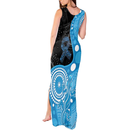 Australia Autism Awareness Month Tank Maxi Dress Indigenous Lizard With Blue Ribbon - Aussie Hoodie