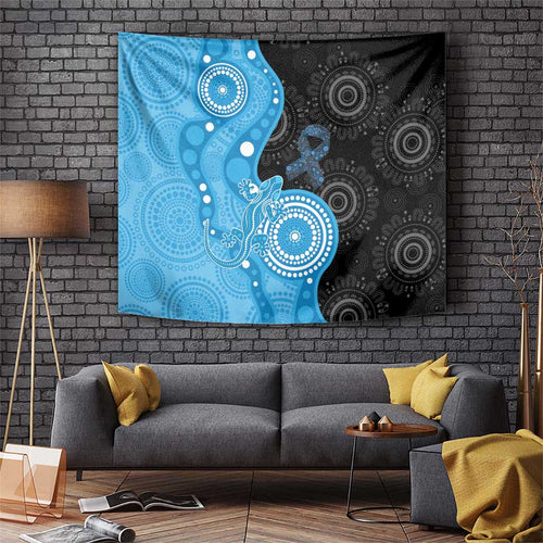 Australia Autism Awareness Month Tapestry Indigenous Lizard With Blue Ribbon - Aussie Hoodie