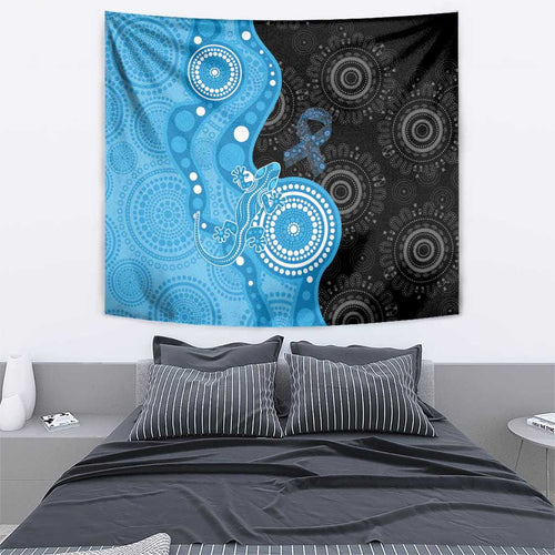Australia Autism Awareness Month Tapestry Indigenous Lizard With Blue Ribbon - Aussie Hoodie