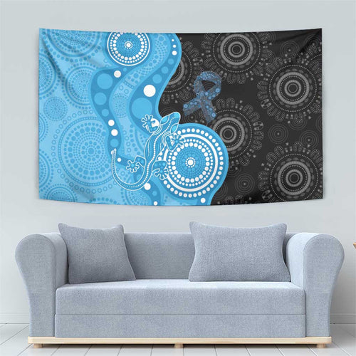 Australia Autism Awareness Month Tapestry Indigenous Lizard With Blue Ribbon - Aussie Hoodie