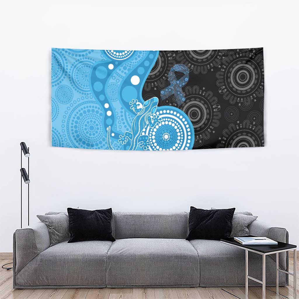 Australia Autism Awareness Month Tapestry Indigenous Lizard With Blue Ribbon - Aussie Hoodie