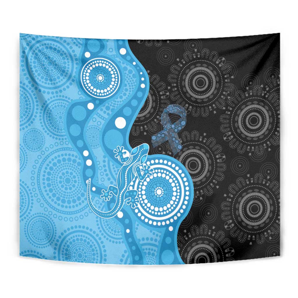 Australia Autism Awareness Month Tapestry Indigenous Lizard With Blue Ribbon - Aussie Hoodie
