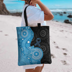 Australia Autism Awareness Month Tote Bag Indigenous Lizard With Blue Ribbon - Aussie Hoodie