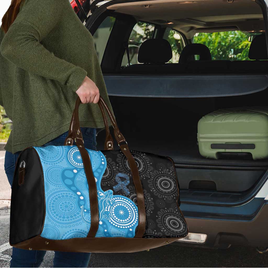 Australia Autism Awareness Month Travel Bag Indigenous Lizard With Blue Ribbon - Aussie Hoodie