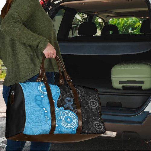 Australia Autism Awareness Month Travel Bag Indigenous Lizard With Blue Ribbon - Aussie Hoodie
