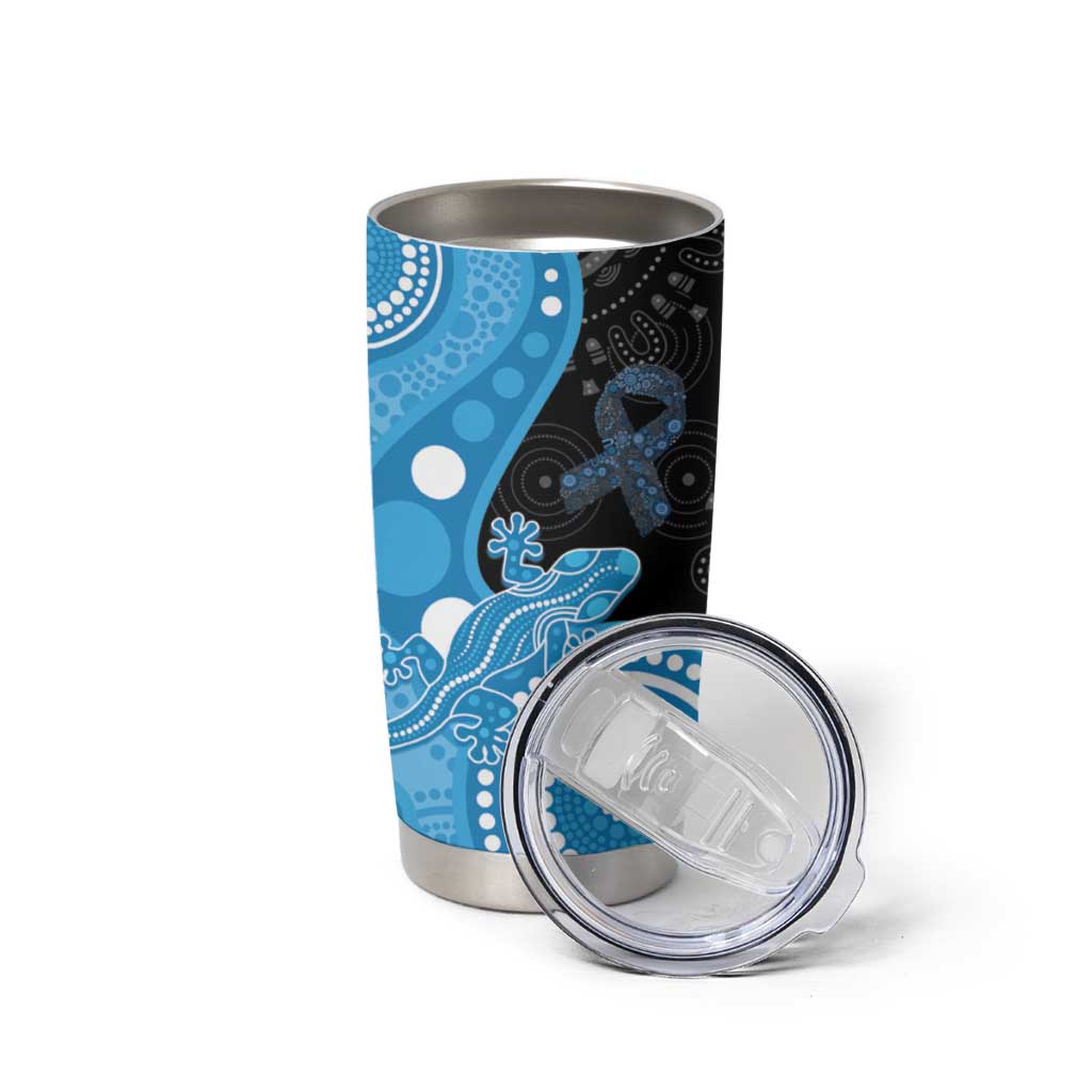 Australia Autism Awareness Month Tumbler Cup Indigenous Lizard With Blue Ribbon - Aussie Hoodie