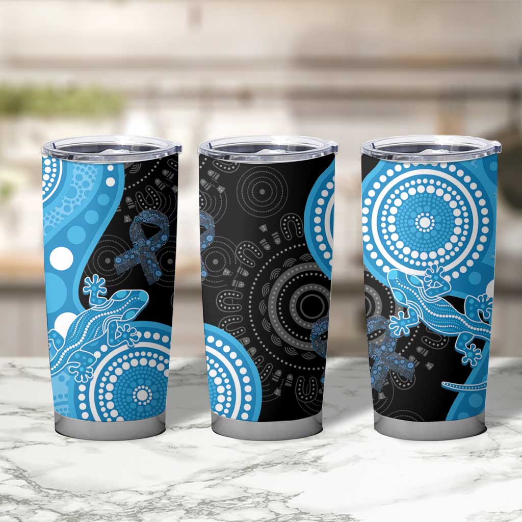 Australia Autism Awareness Month Tumbler Cup Indigenous Lizard With Blue Ribbon - Aussie Hoodie
