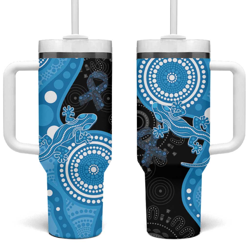 Australia Autism Awareness Month Tumbler With Handle Indigenous Lizard With Blue Ribbon - Aussie Hoodie