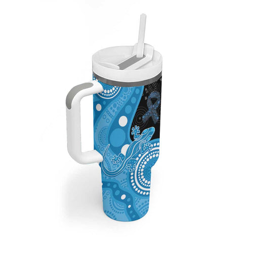 Australia Autism Awareness Month Tumbler With Handle Indigenous Lizard With Blue Ribbon - Aussie Hoodie