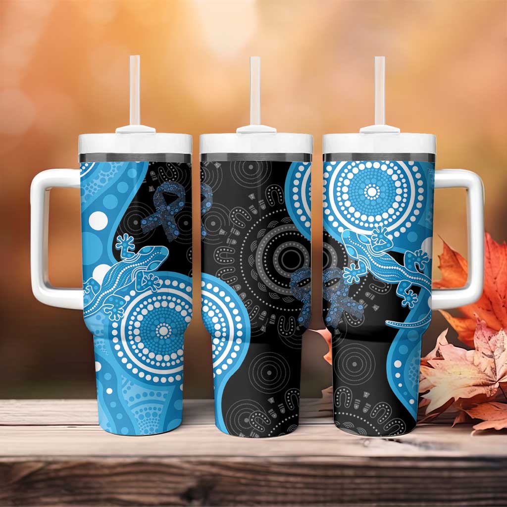 Australia Autism Awareness Month Tumbler With Handle Indigenous Lizard With Blue Ribbon - Aussie Hoodie