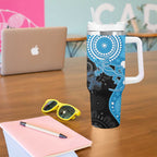 Australia Autism Awareness Month Tumbler With Handle Indigenous Lizard With Blue Ribbon - Aussie Hoodie