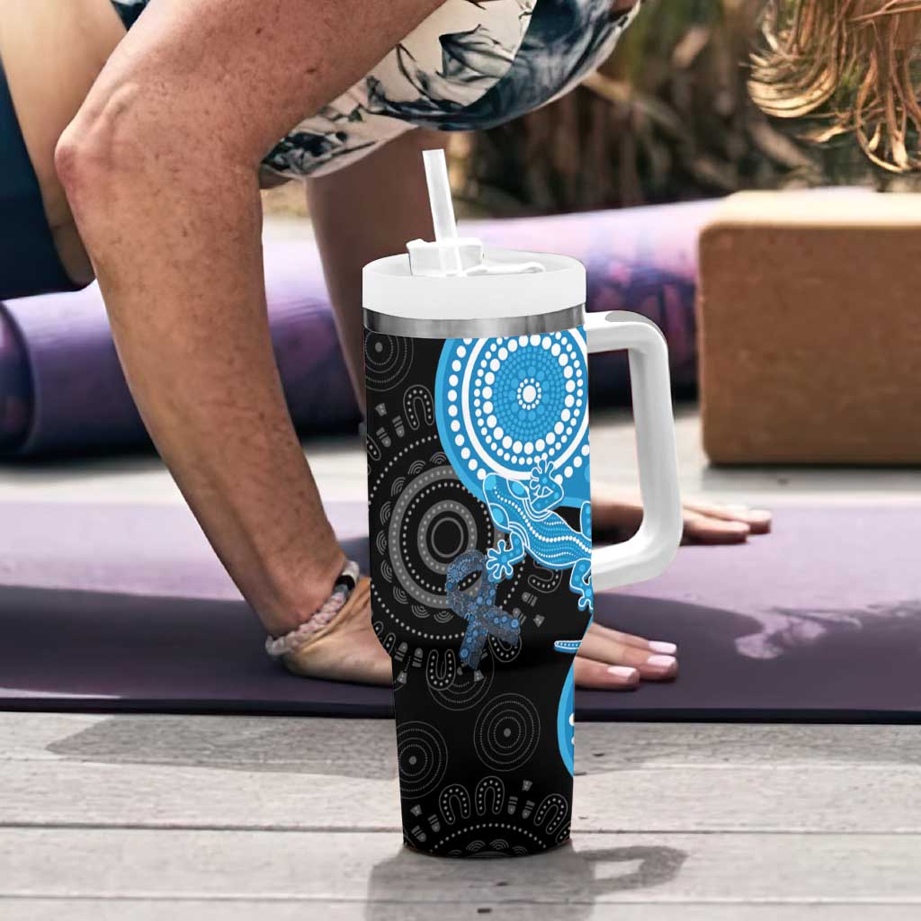 Australia Autism Awareness Month Tumbler With Handle Indigenous Lizard With Blue Ribbon - Aussie Hoodie