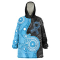 Australia Autism Awareness Month Wearable Blanket Hoodie Indigenous Lizard With Blue Ribbon - Aussie Hoodie