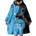 Australia Autism Awareness Month Wearable Blanket Hoodie Indigenous Lizard With Blue Ribbon - Aussie Hoodie
