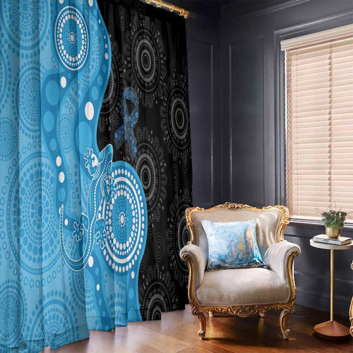 Australia Autism Awareness Month Window Curtain Indigenous Lizard With Blue Ribbon - Aussie Hoodie