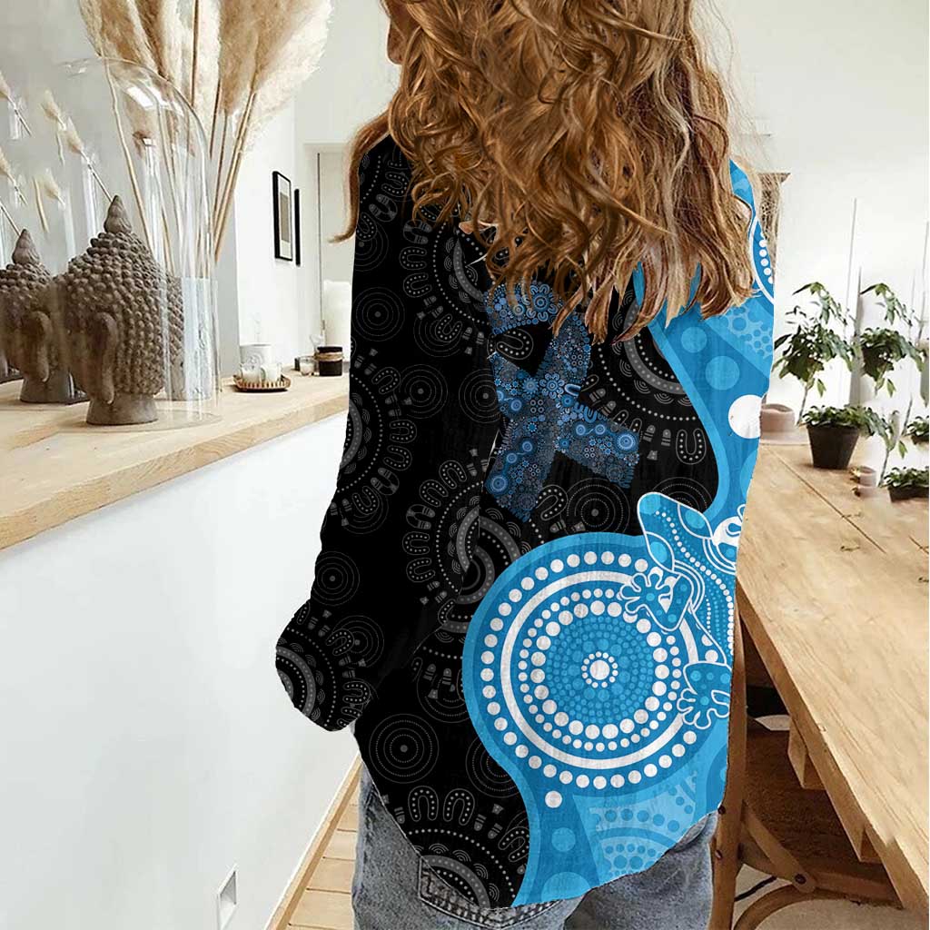 Australia Autism Awareness Month Women Casual Shirt Indigenous Lizard With Blue Ribbon - Aussie Hoodie